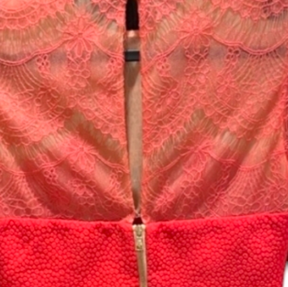 Three Floor Coral Lace Long Sleeve Mini Dress - Picture 10 of 16